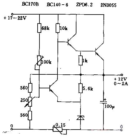 Series voltage regulator circuit diagram with adjustable output voltage