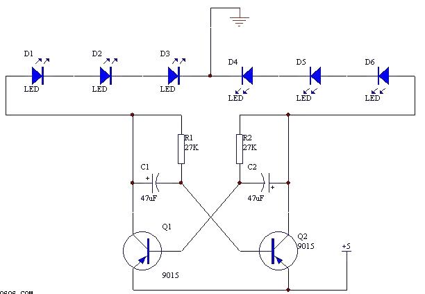 Color changing flash light principle circuit diagram