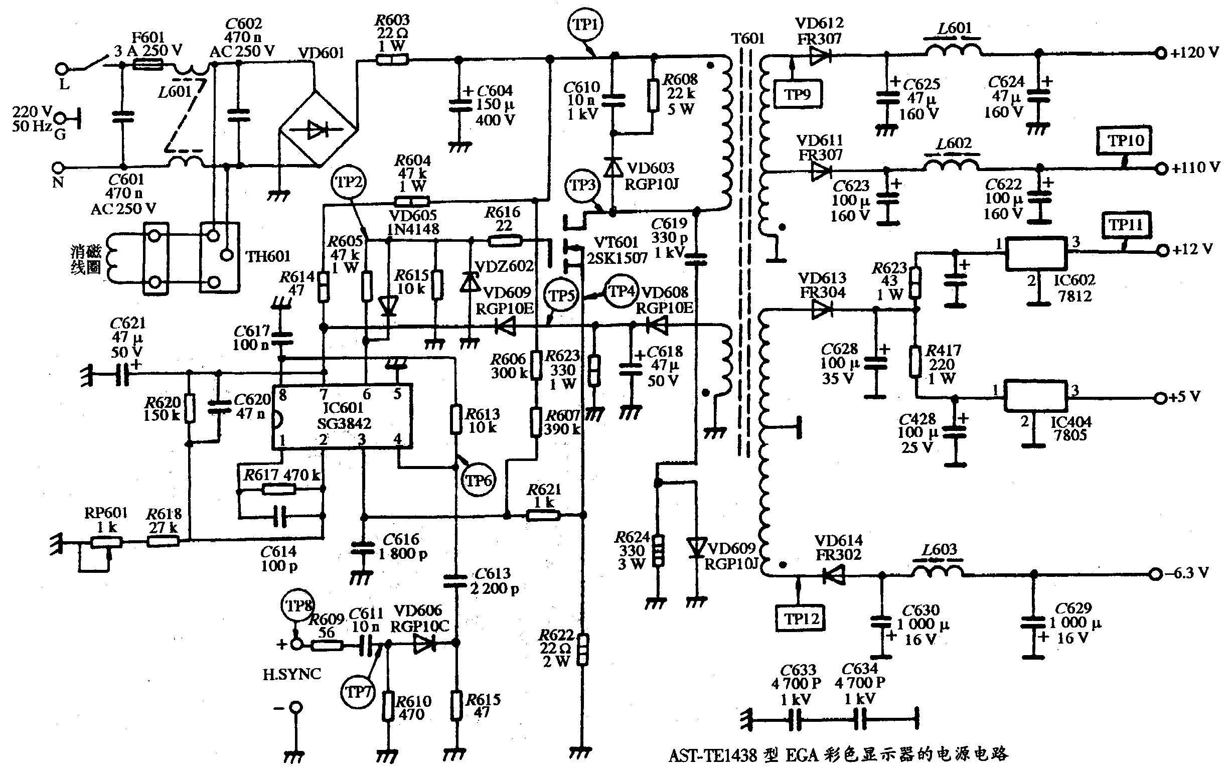 A<strong><strong>ST</strong></strong>-<strong><strong>TE</strong></strong>Type 1438 EGA<strong><strong>Color Monitor</strong></strong ><strong><strong>Power supply circuit diagram</strong></strong>.gif