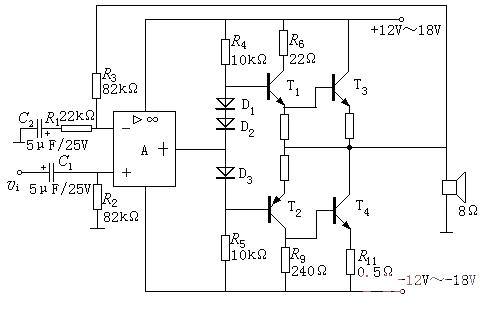 OCL power amplifier with integrated op amp driver