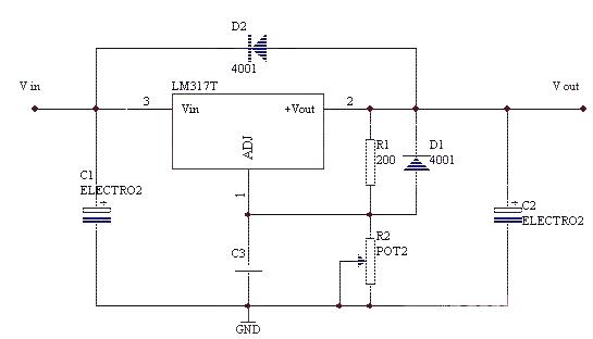 LM317 adjustable integrated voltage regulator circuit diagram