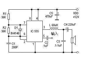 Digital power amplifier circuit diagram using 555