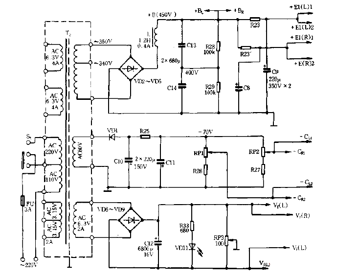 ST260 tube amplifier power supply circuit diagram