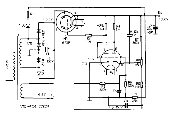 <strong><strong>Electronic tube</strong></strong> type voltage regulator<strong><strong>Power supply circuit diagram</strong></strong>.gif