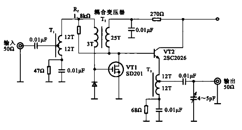 Adopting negative feedback broadband amplifier circuit