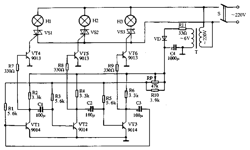 Three-way flashing light controller