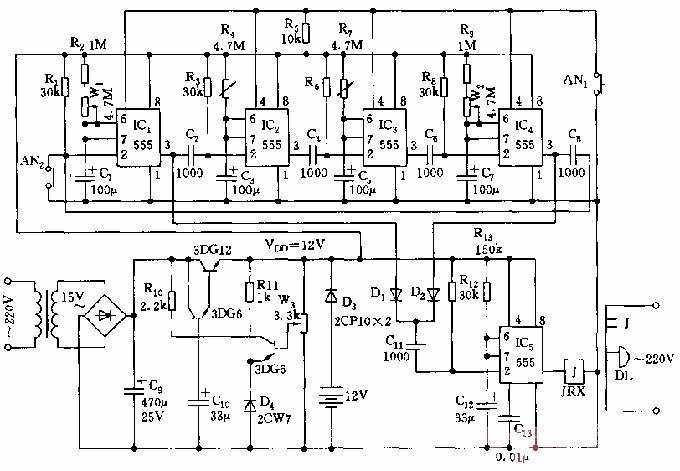 NE555 school bell automatic controller circuit diagram