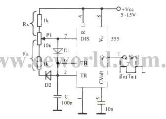 采用555组成占空比可调的方波振荡器