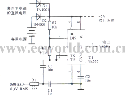 555定时器构成60Hz时钟振荡信号电路