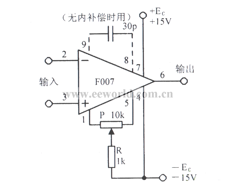 Integrated operational amplifier F007 basic application circuit