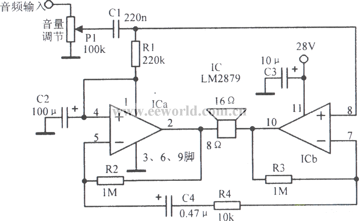 LM2879--12W桥式音频功率放大电路