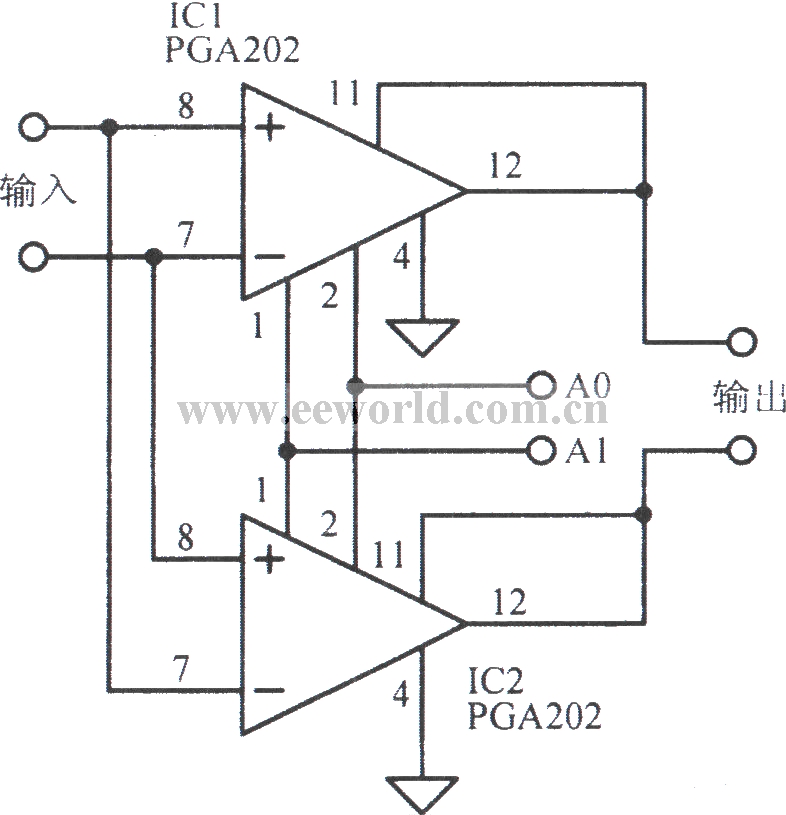 Gain programmable differential input--differential output amplifier circuit