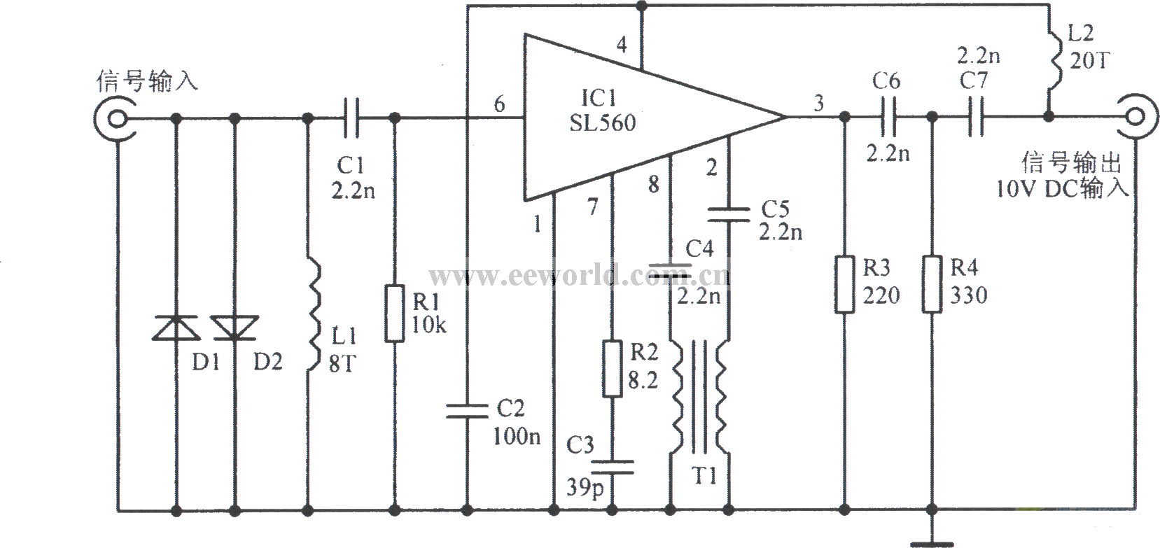 VHF antenna amplifier circuit