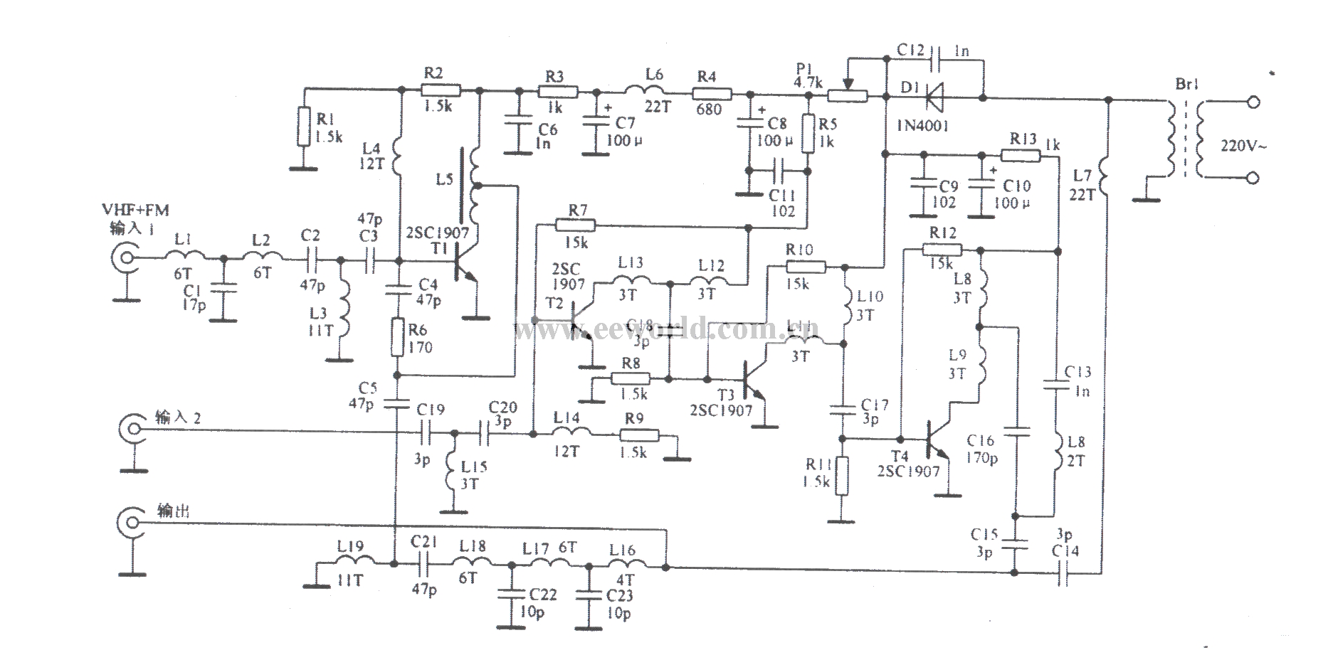 Thores full-channel antenna amplifier circuit improved type