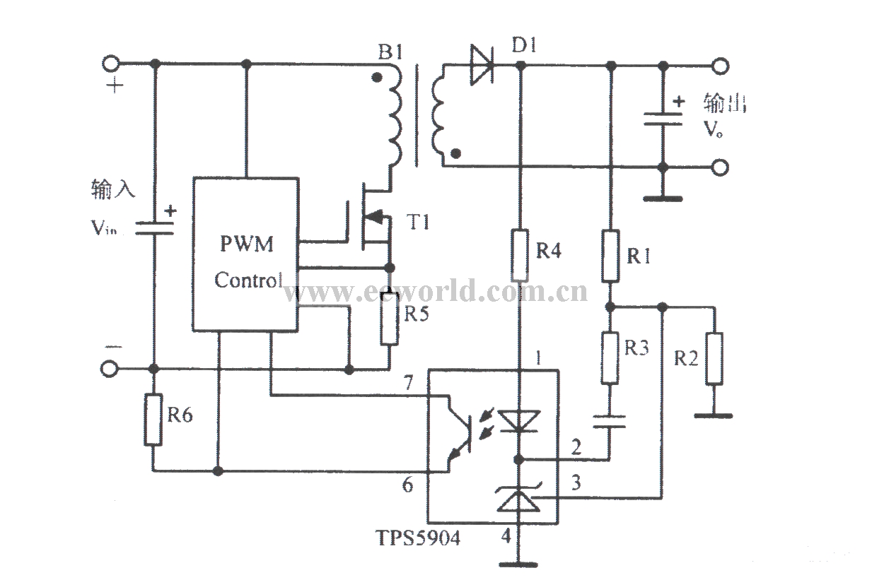 Photoelectric isolation feedback amplifier TPS5904 application circuit