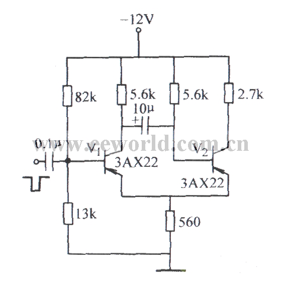 A monostable circuit in which the trigger signal is applied to the base of the cutoff tube