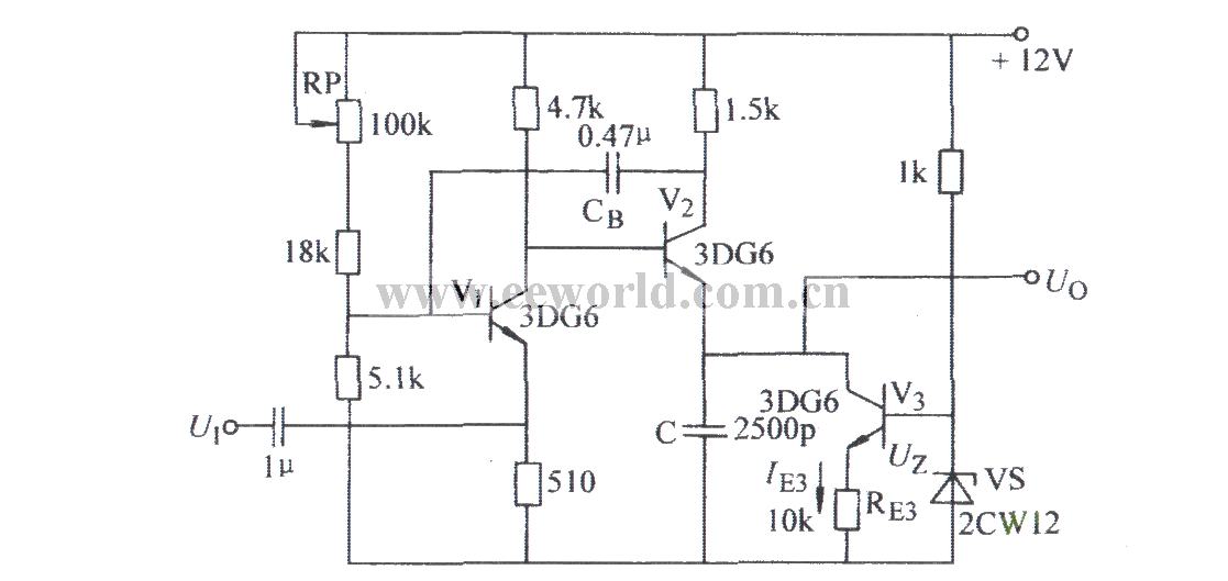 Self-excited sawtooth circuit using transistors instead of discharge resistors