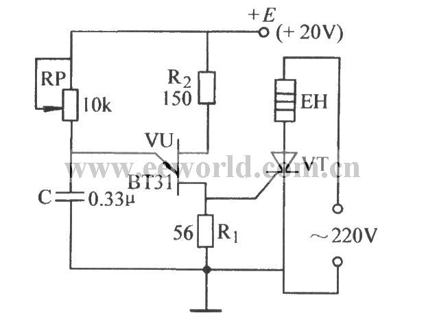 Unijunction transistor directly triggers thyristor circuit