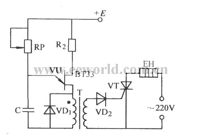单结晶体管通过脉冲变压器触发晶闸管电路