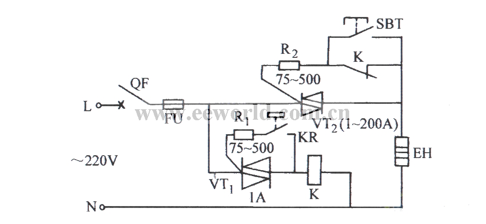 Bidirectional thyristor electrical contact temperature control circuit