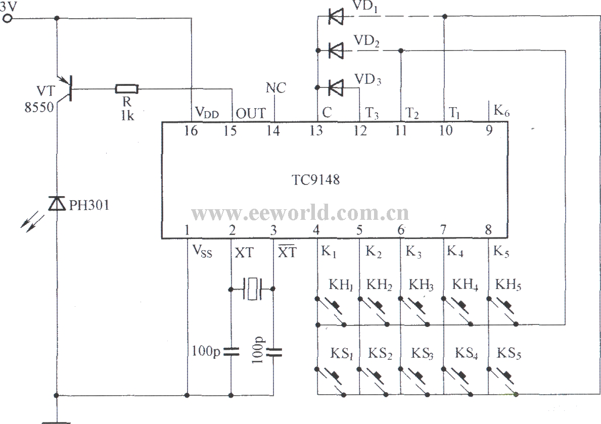 Coding transmitter circuit composed of TC9148