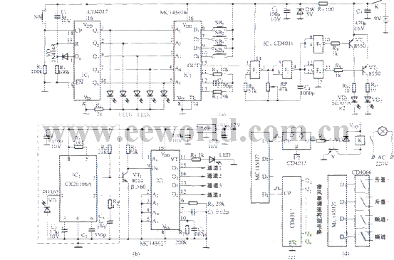 Five-way four-function infrared remote control circuit