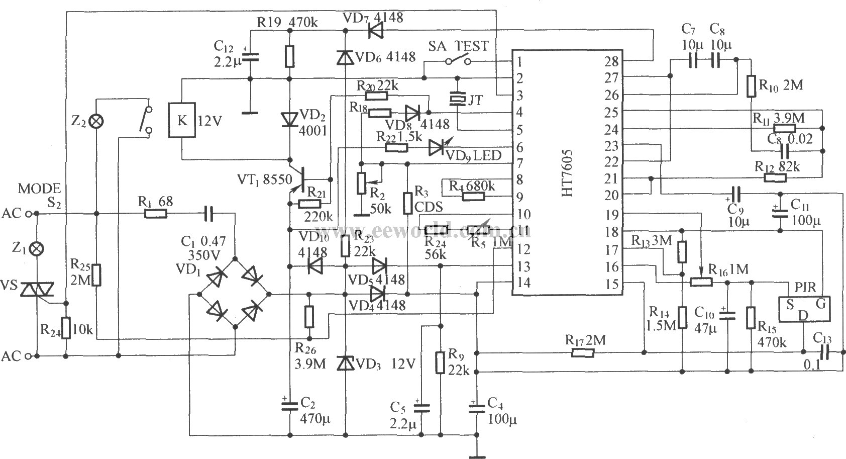 HT7605 thyristor application circuit