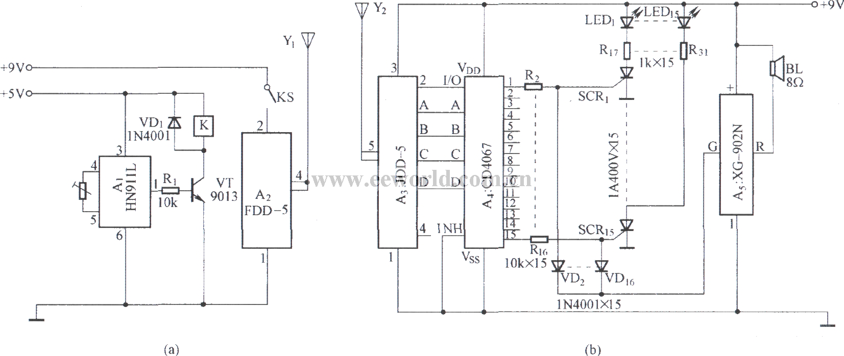 Pyroelectric detection fifteen-way alarm system