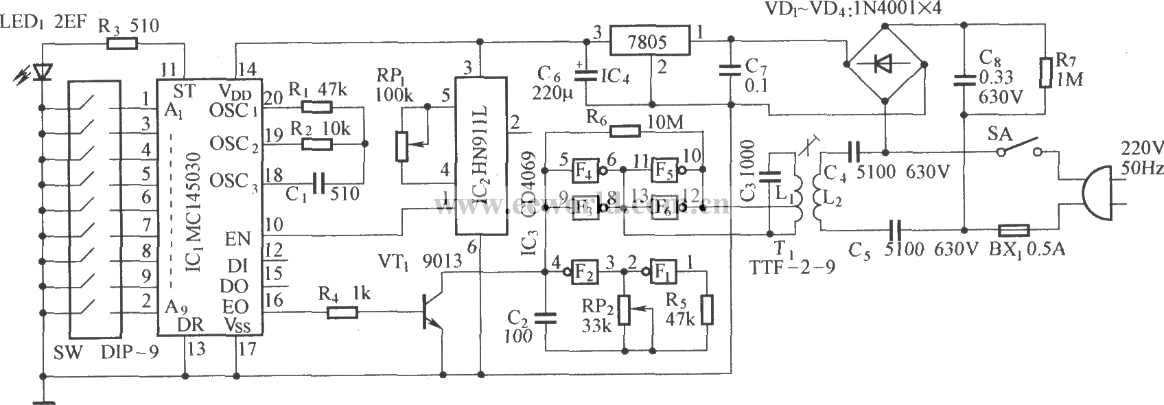 Detect coding and sending circuit