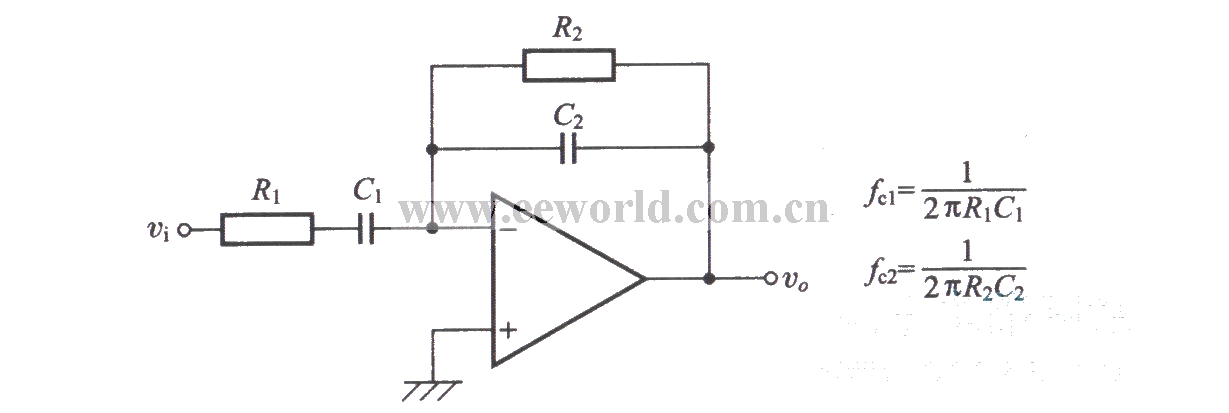 由一个运算放大器构成的一阶带通滤波器