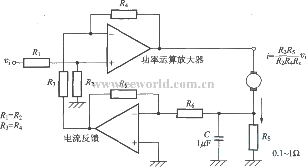 Current control circuit using power amplifier as differential amplifier