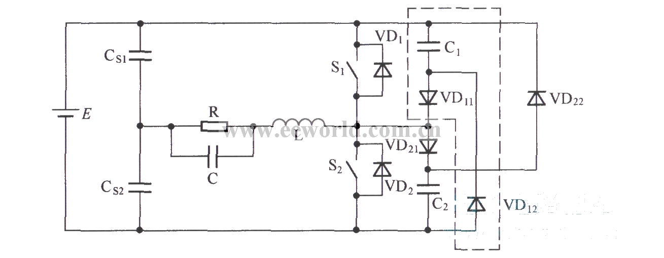 C-2D型无源无损缓冲电路应用于DC／AC半桥变换器中的电路
