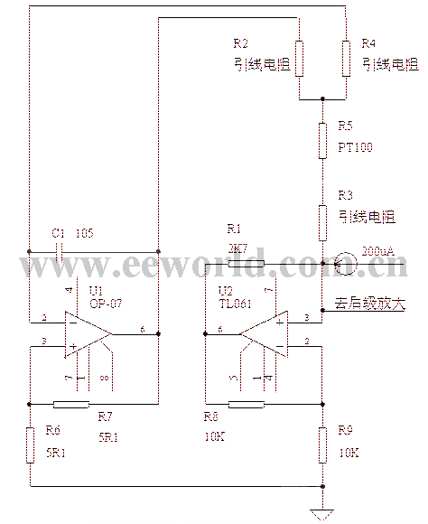 Front-end circuit of PT100