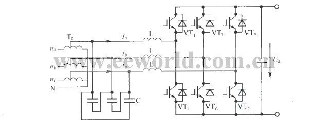 Structure of three-phase PWM rectifier circuit