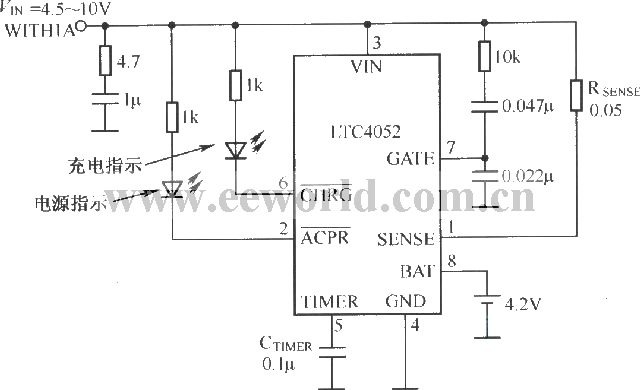 Charging circuit composed of LTC4052