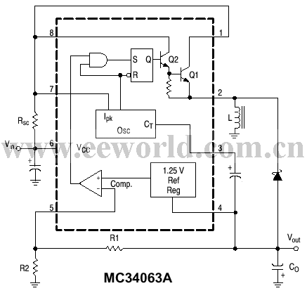 34063 circuit for DC-DC power conversion