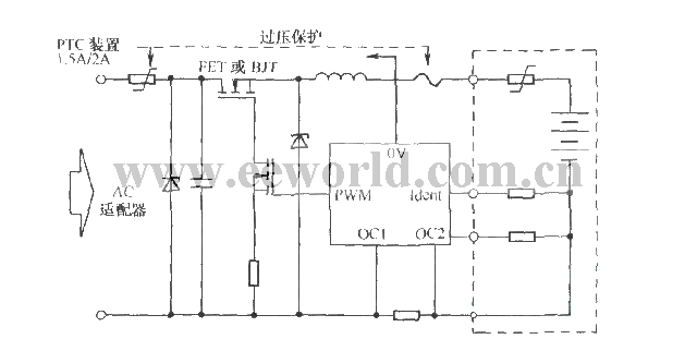 PTC元件与过压保护元件构成的电池充电保护电路