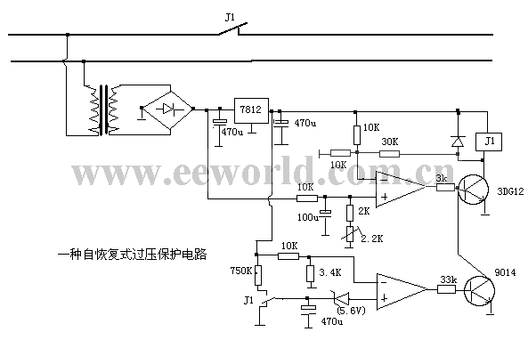 Self-restoring overvoltage protection circuit