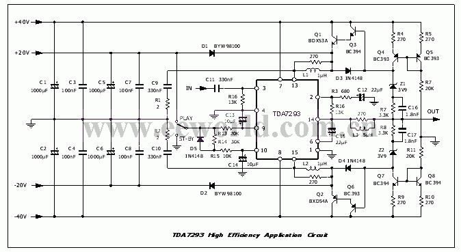 TDA7293高效G类放大器电路