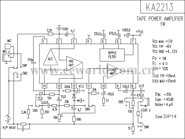 KA2213 power amplifier circuit