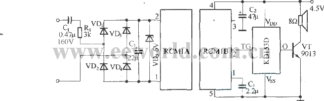 Telephone wireless ringing circuit (RCM1A/RCM1B constitutes the transceiver module)