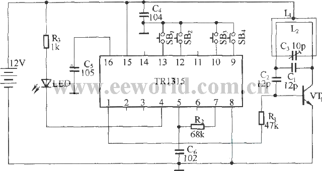 Code hopping radio remote control circuit (TR1300/1315)