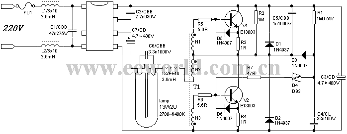 Electronic energy-saving lamp circuit