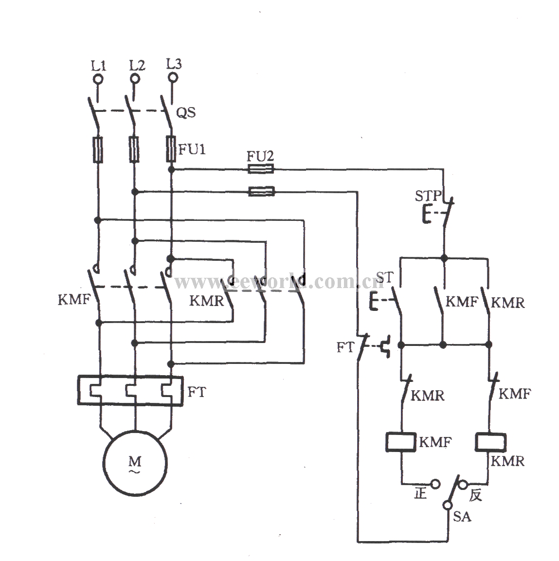 Commutation circuit preselected by selector switch for three-phase motor