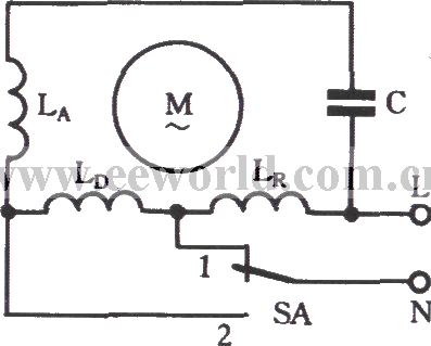 单相电动机绕组抽头L-1接法二速电路