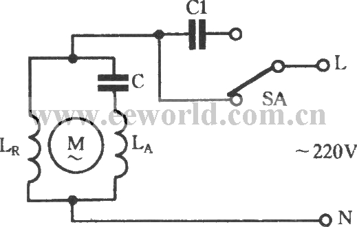 单相电动机串接电容调速二速电路