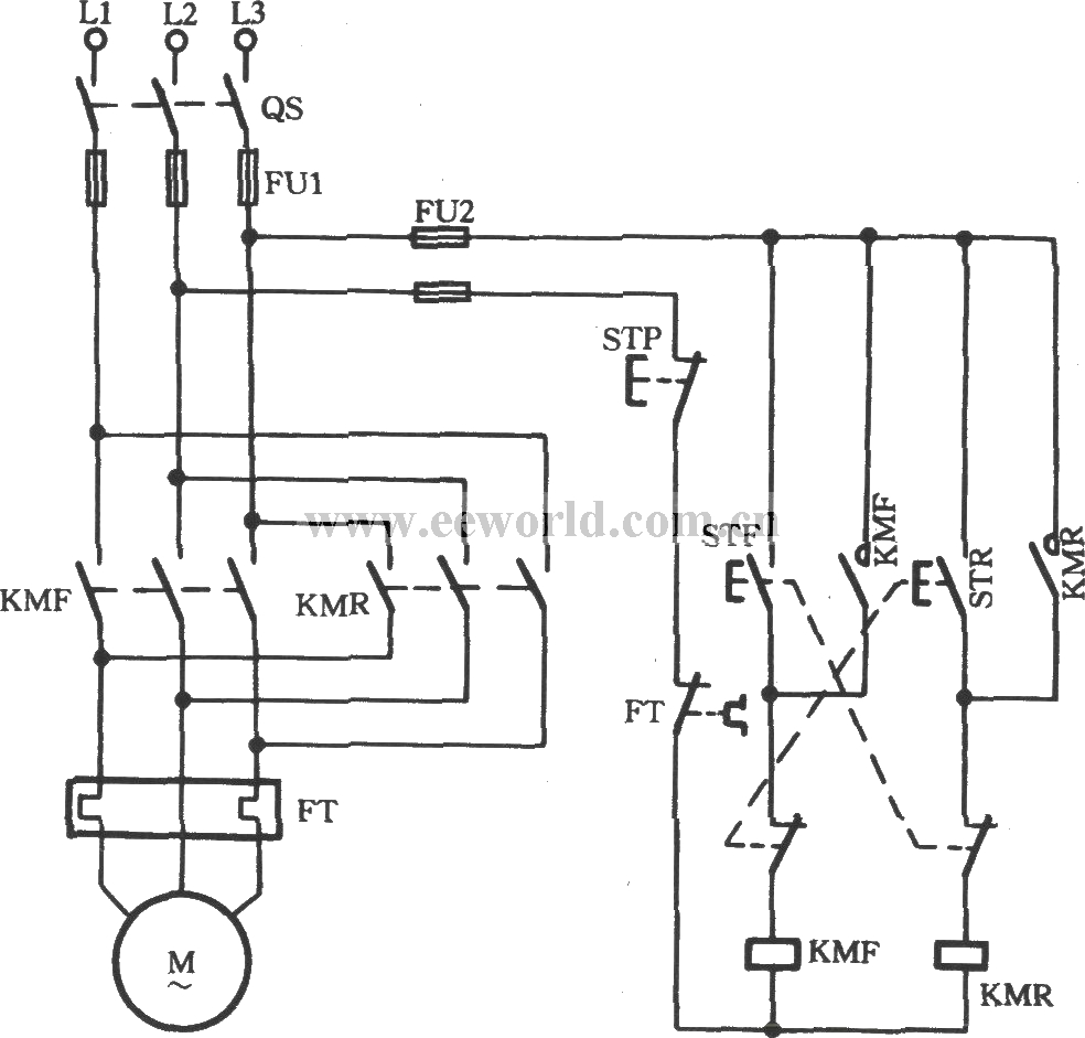 三相电动机按钮联锁换向电路