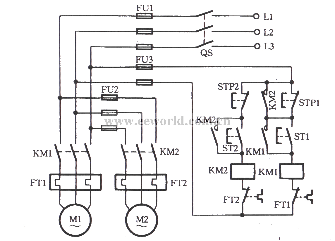 两台电动机顺序停车电路