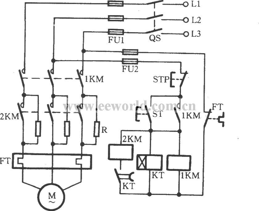 自动串联电阻启动三相电动机电路(二)