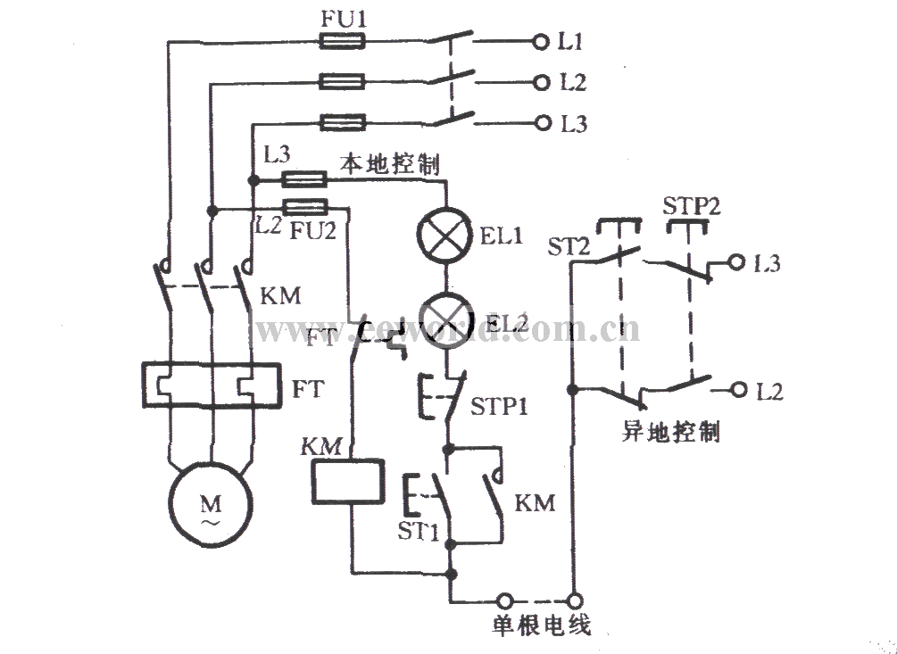 远距离单线控制电动机电路